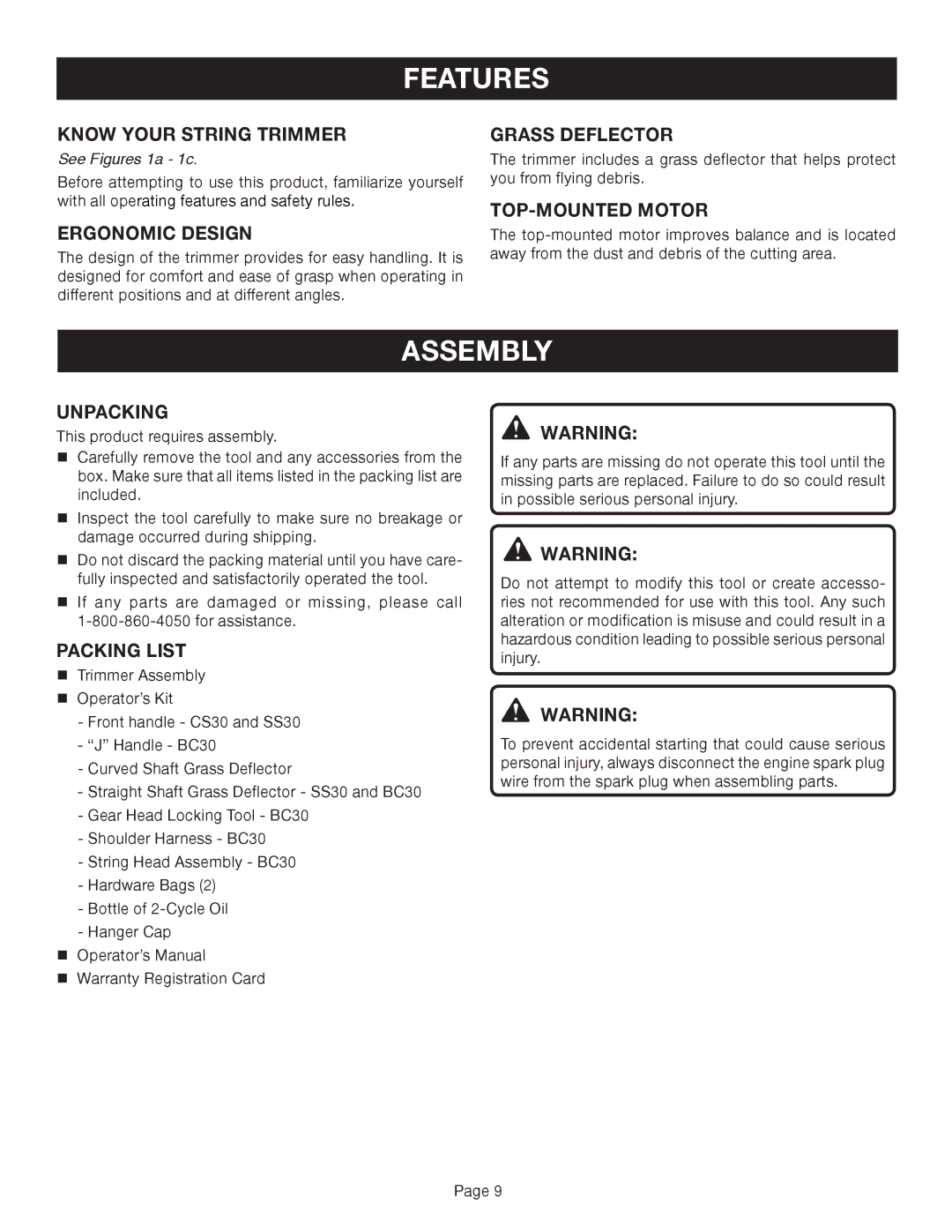 Ryobi Outdoor CS30 RY30020A, SS30 RY30040A, BC30 RY30060A manual Assembly 