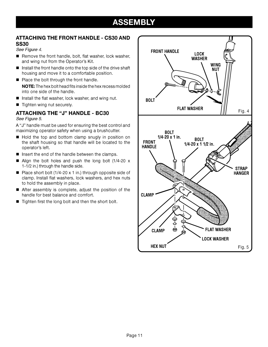 Ryobi Outdoor CS30 RY30020B, SS30 RY30040B, BC30 RY30060B manual Attaching the Front Handle CS30 and SS30 