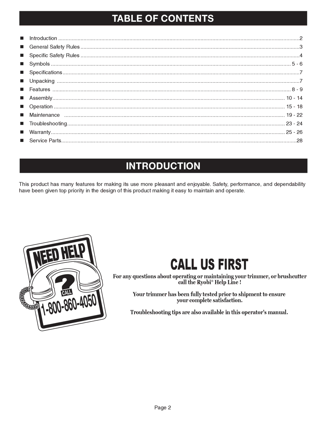 Ryobi Outdoor CS30, SS30, BC30 manual Introduction, Table of Contents 