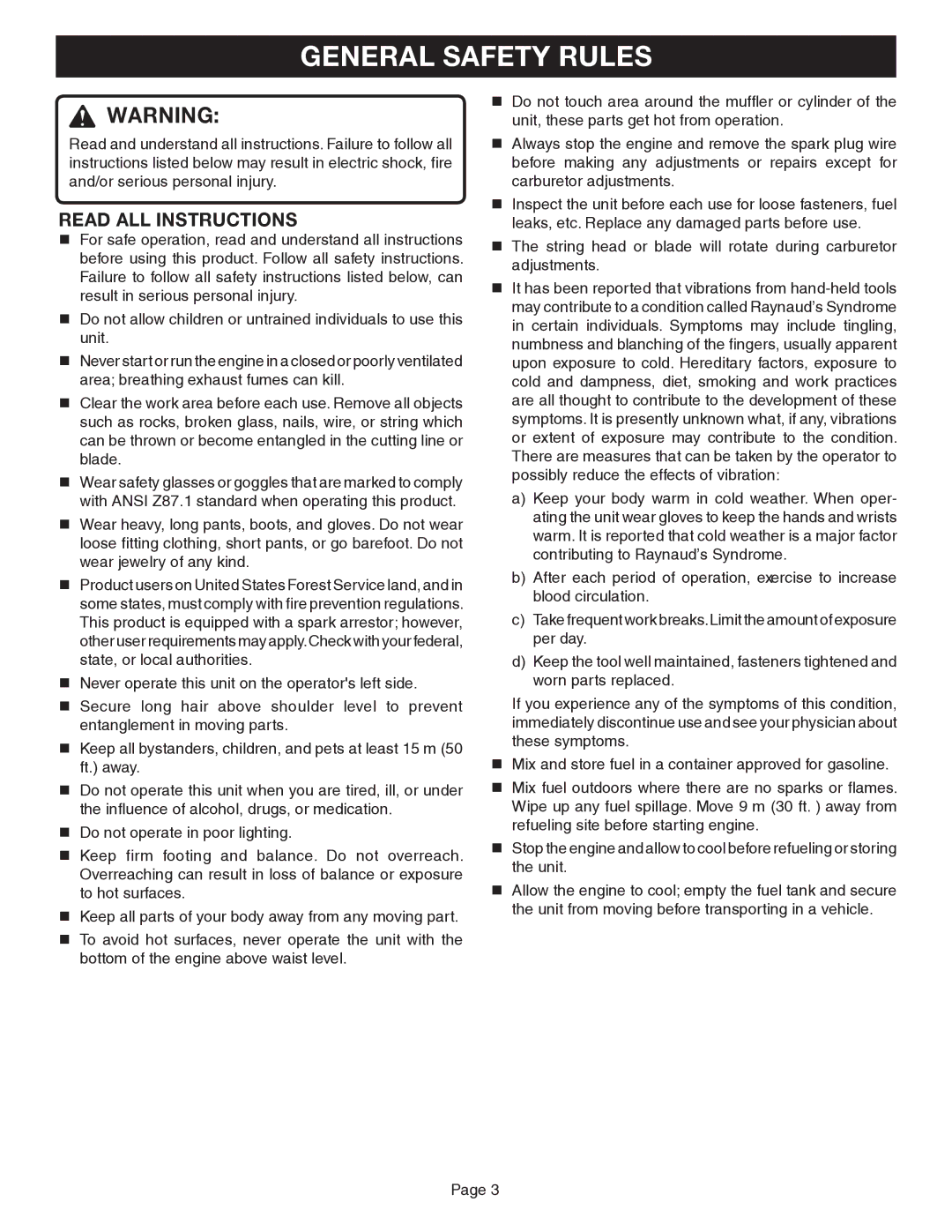 Ryobi Outdoor CS30, SS30, BC30 manual General Safety Rules, Read ALL Instructions 