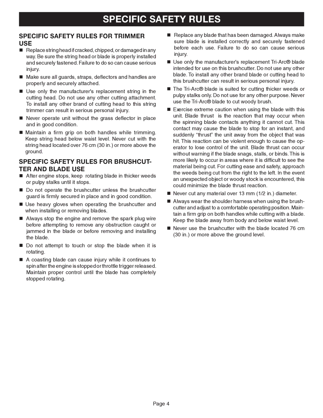 Ryobi Outdoor CS30, SS30, BC30 manual Specific Safety Rules for Trimmer USE 