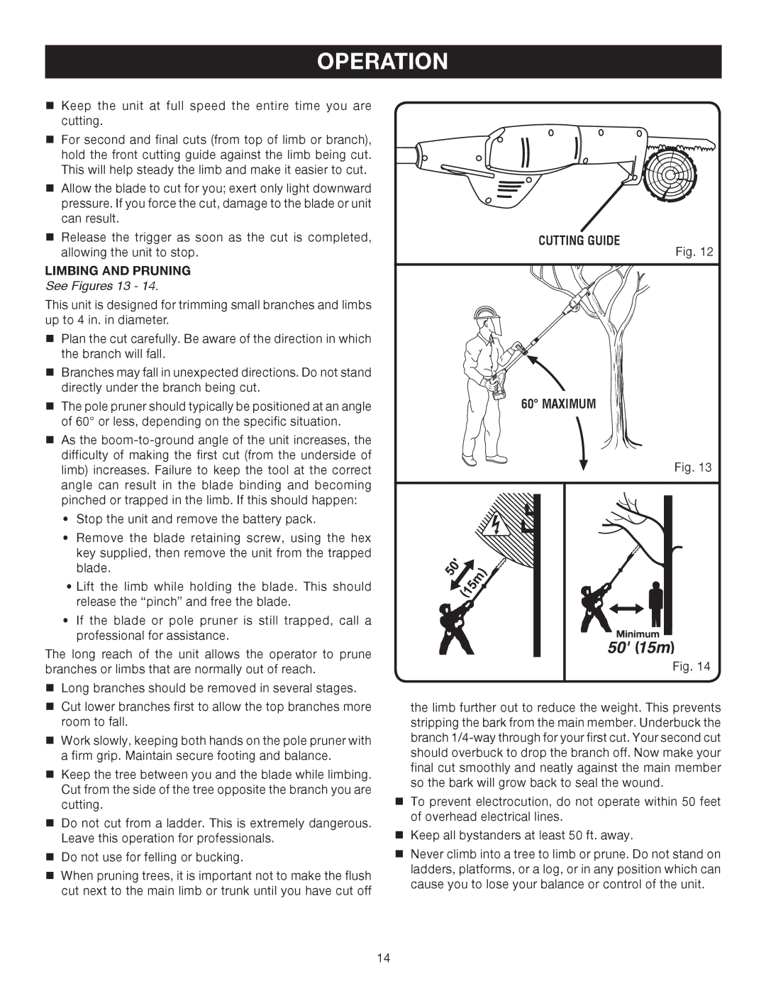 Ryobi Outdoor P2500 manual Limbing and Pruning, See Figures 13, Cutting Guide Maximum 