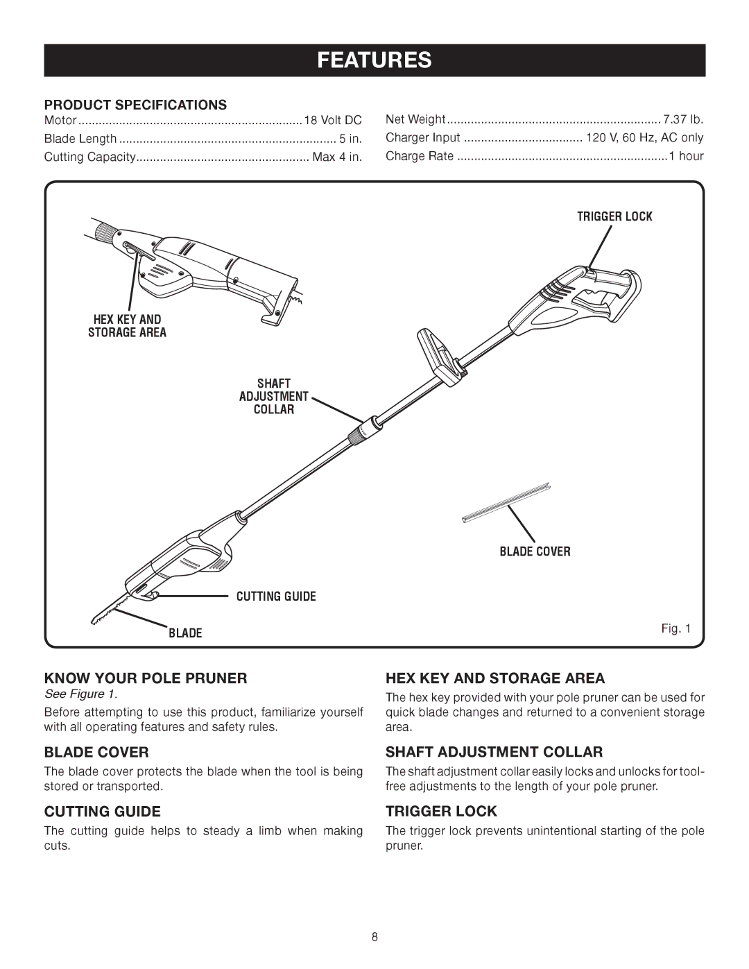 Ryobi Outdoor P2500 manual Features 