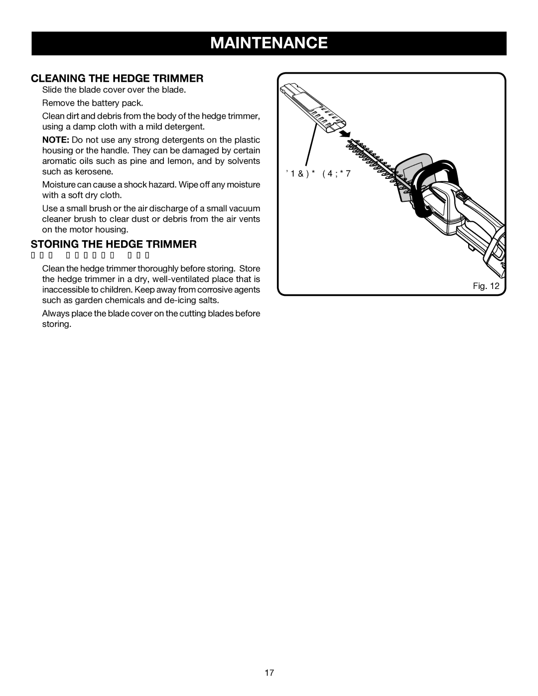 Ryobi Outdoor P2600 manual Cleaning the Hedge Trimmer, Storing the Hedge Trimmer 