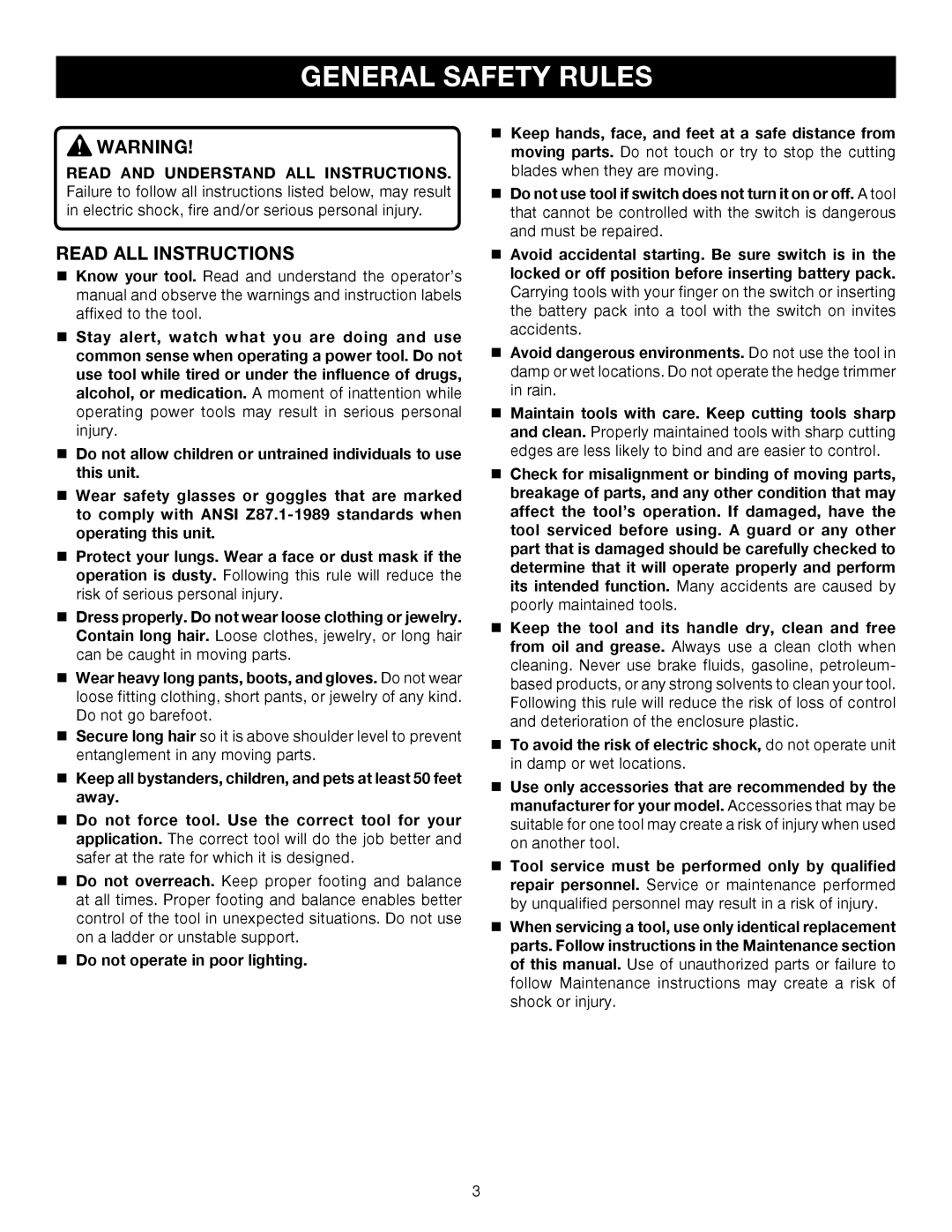 Ryobi Outdoor P2600 manual General Safety Rules, Read All Instructions 