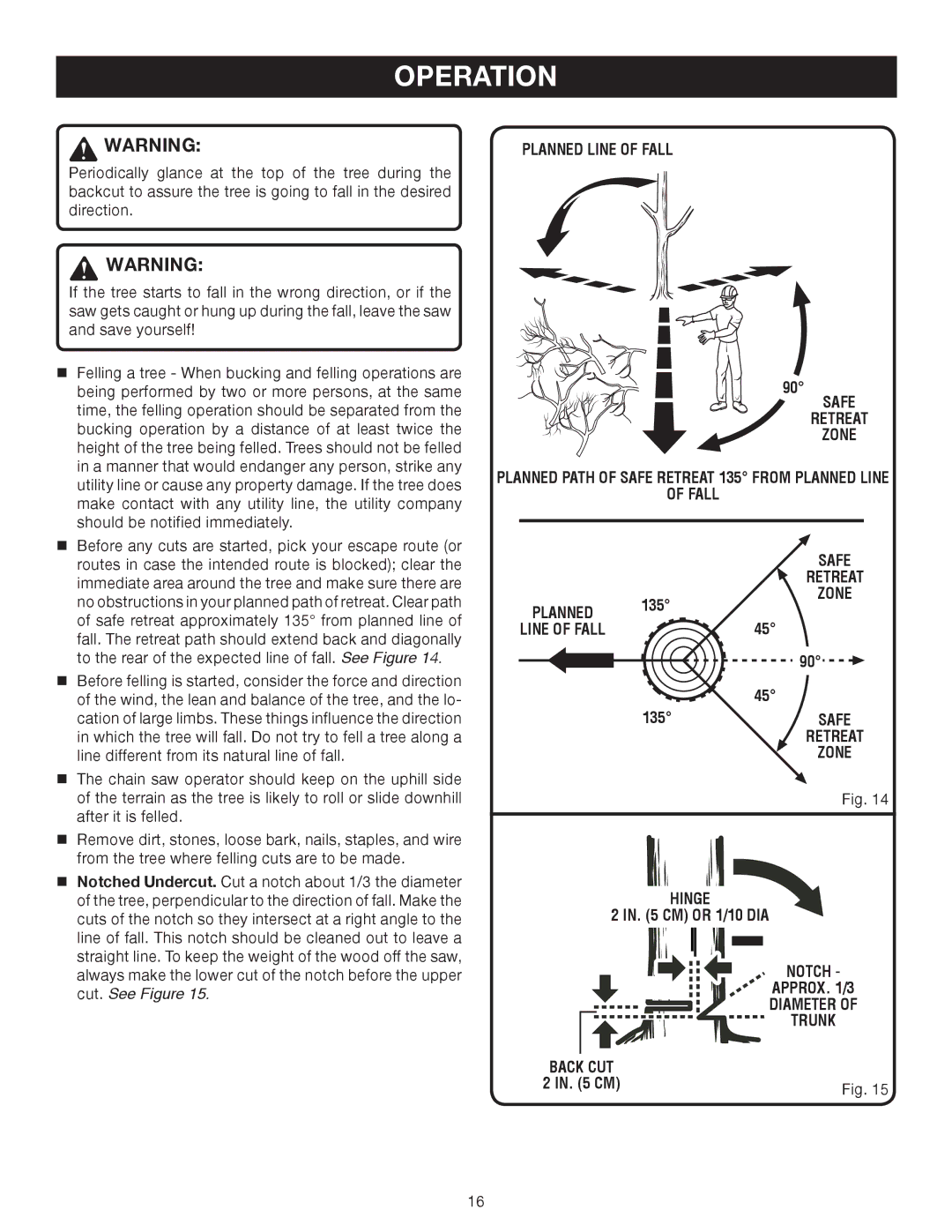 Ryobi Outdoor P540 manual Planned Line of Fall, Retreat Zone, Hinge, Notch Approx /3 Diameter Trunk 