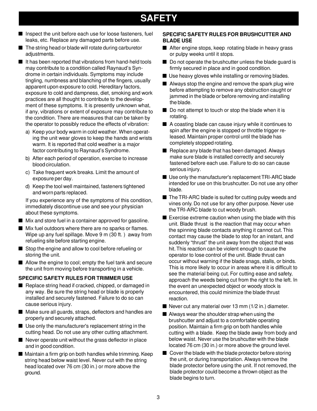 Ryobi Outdoor PBC3046B, RY70107 Specific Safety Rules for Trimmer USE, Specific Safety Rules for Brushcutter and Blade USE 