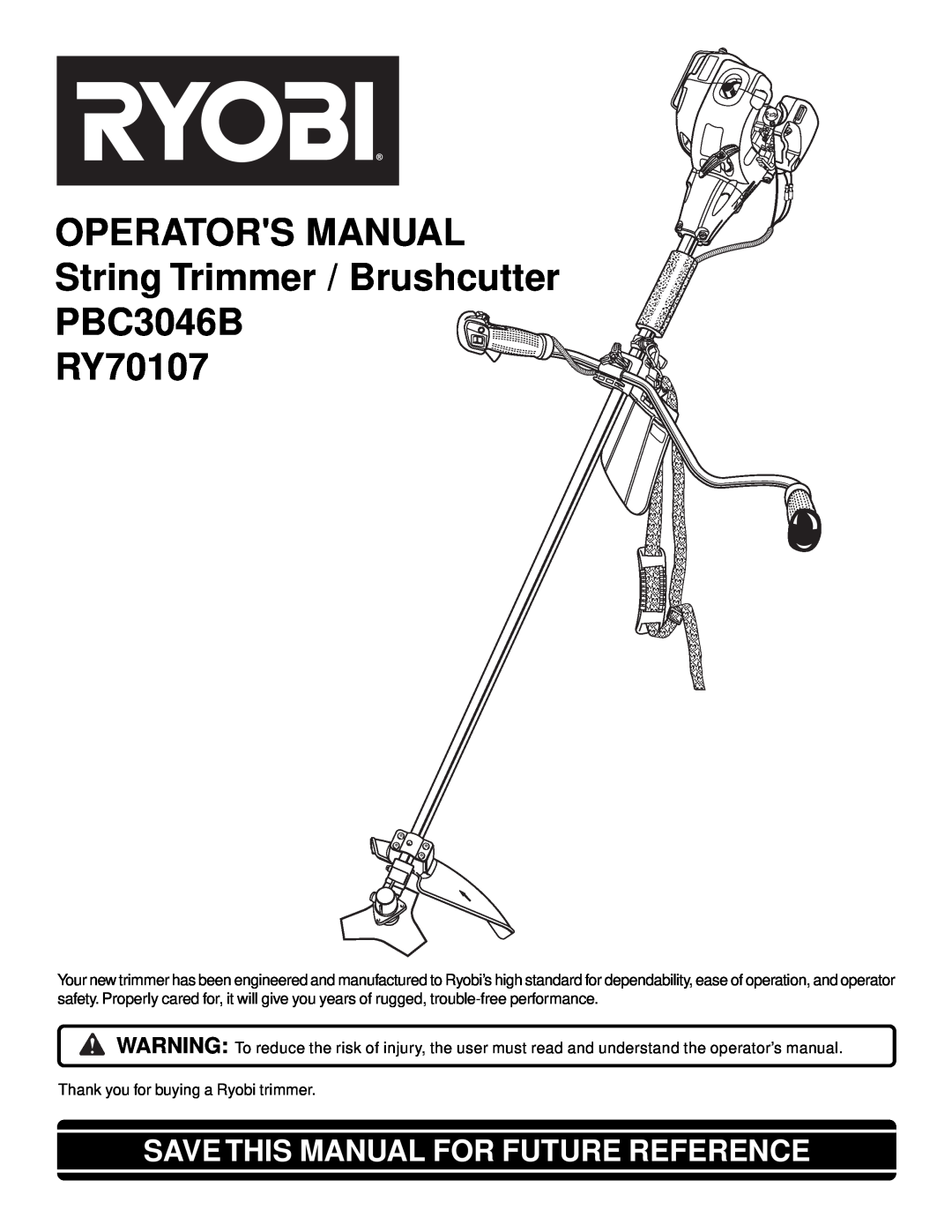 Ryobi Outdoor PBC3046B, RY70107 manual Save This Manual For Future Reference 