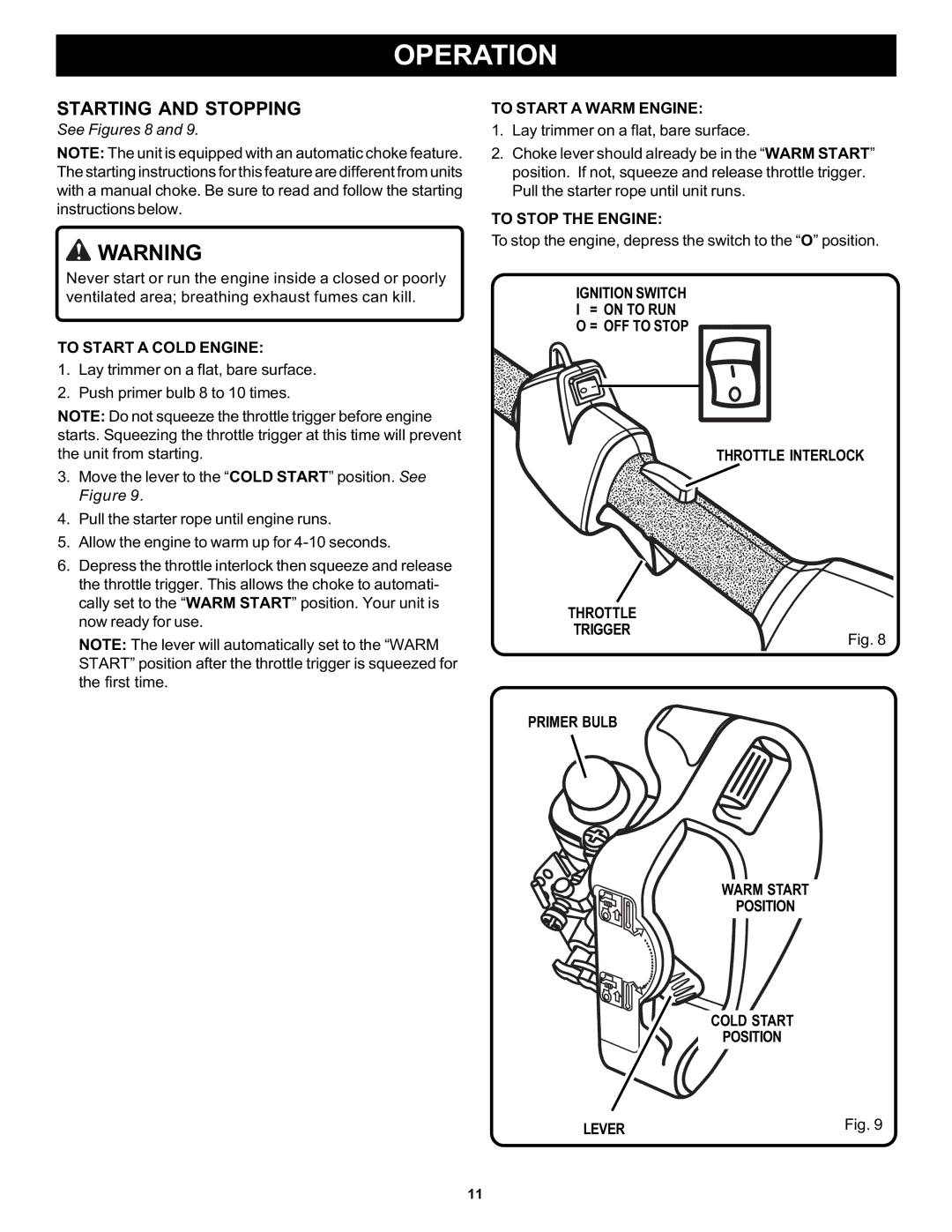 Ryobi Outdoor PLT3043E, RY70103A manual Starting and Stopping 