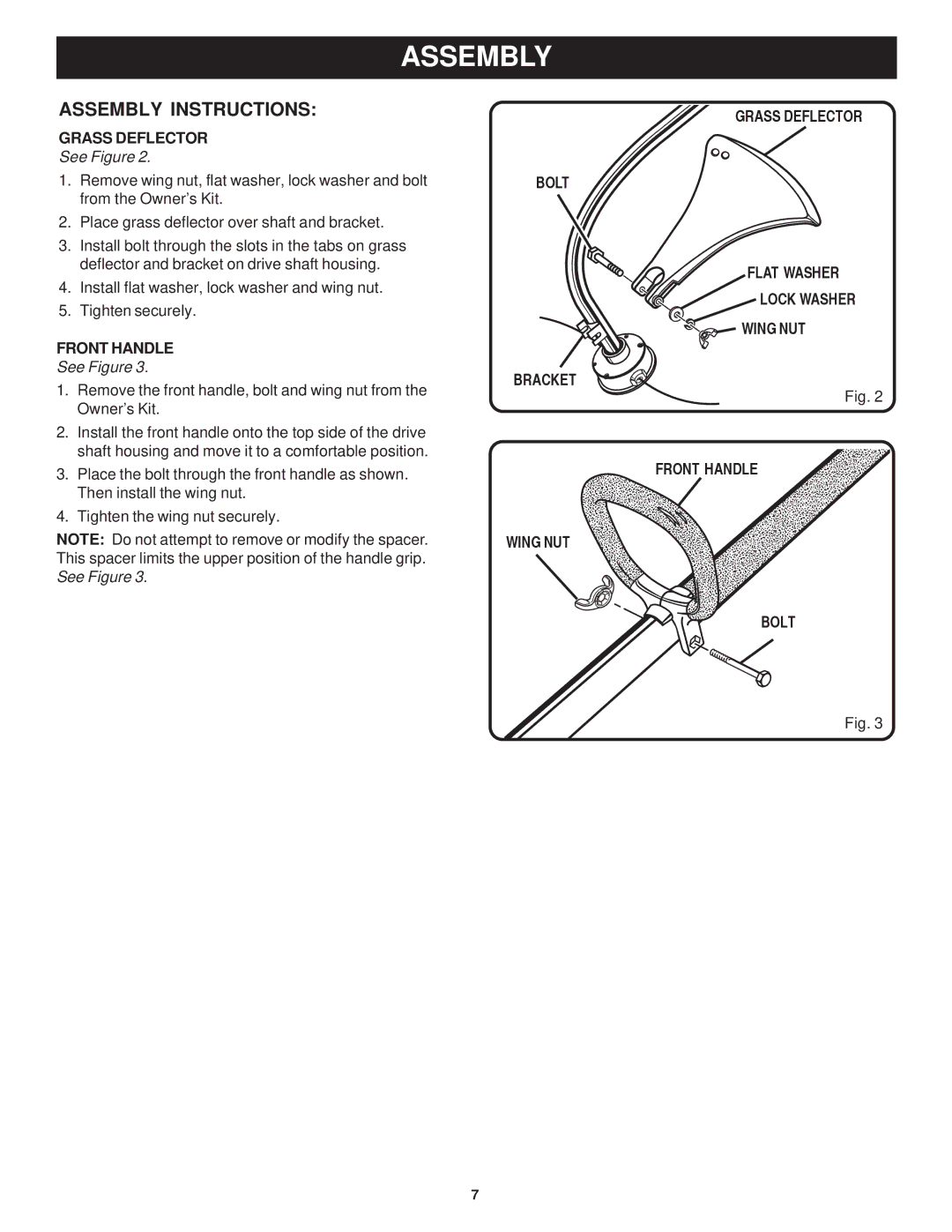 Ryobi Outdoor RPT2543C, RY7011 manual Assembly Instructions, See Figure 