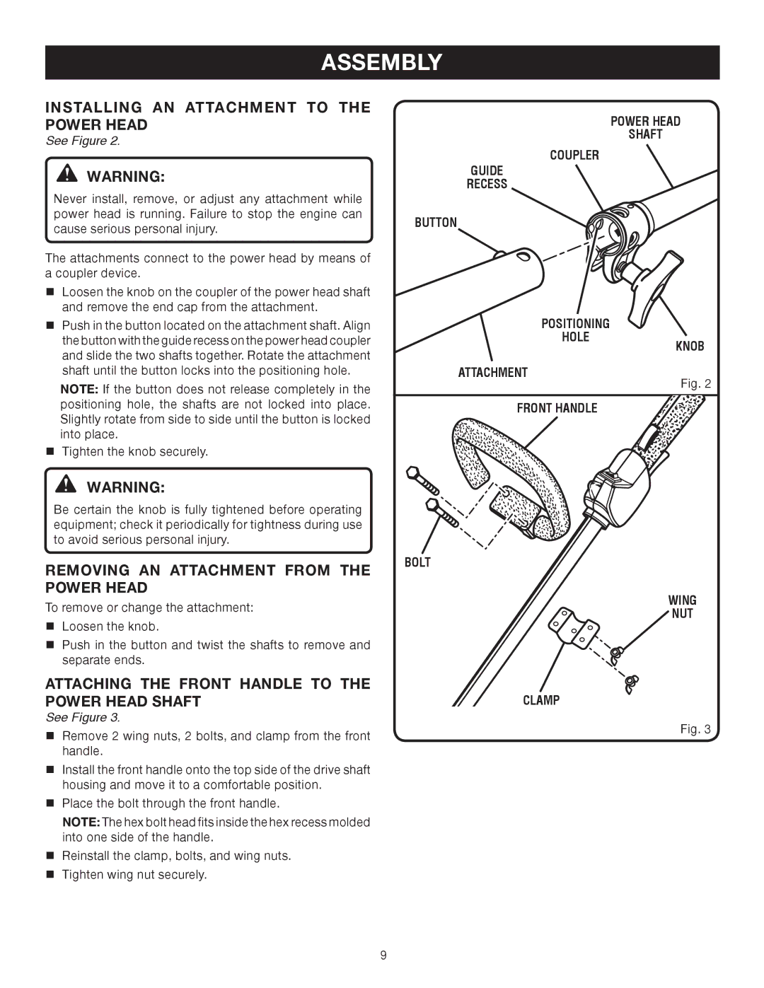 Ryobi Outdoor RY30130, RY30120 manual Installing AN Attachment to the Power Head, Removing AN Attachment from the Power Head 