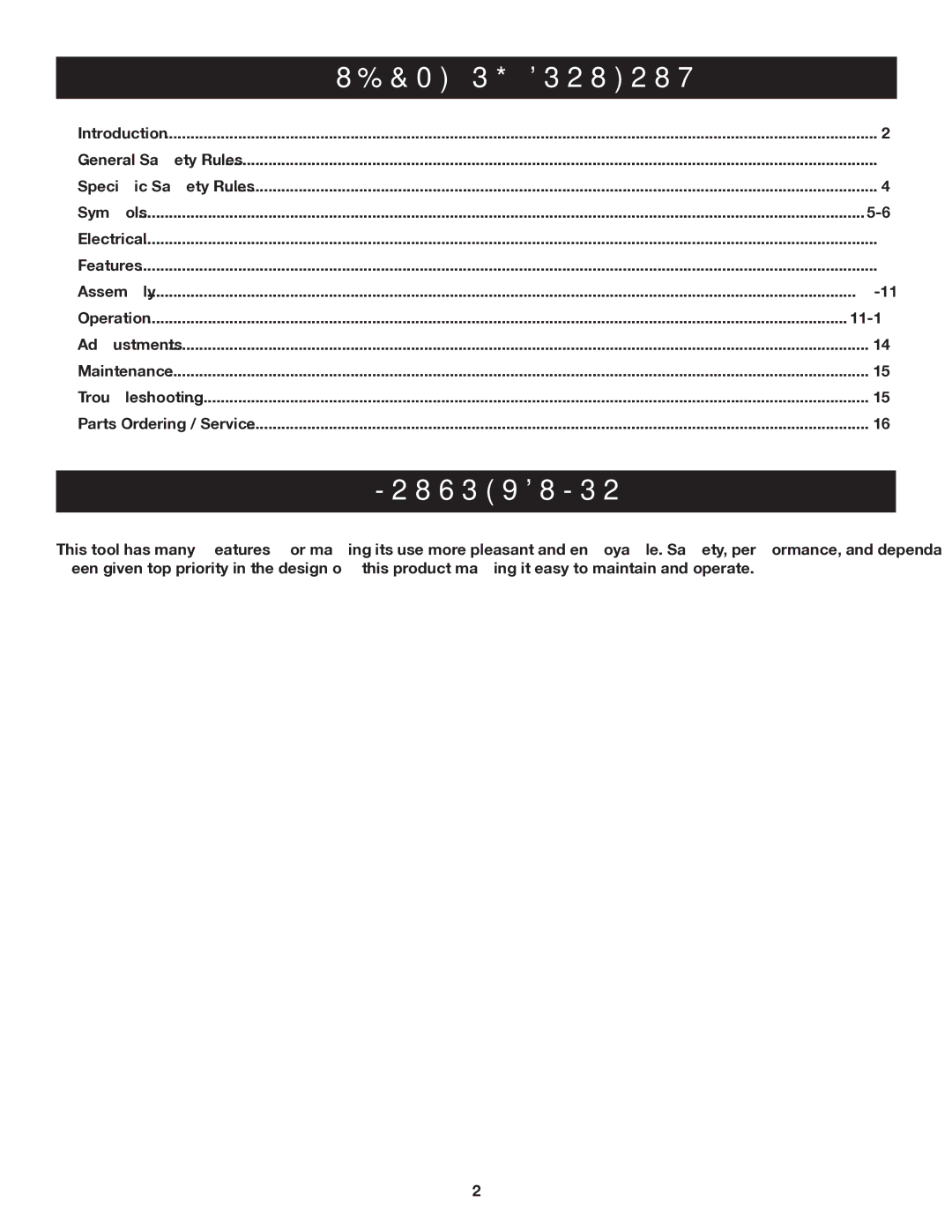 Ryobi Outdoor RY46501A manual Introduction, Table of Contents 