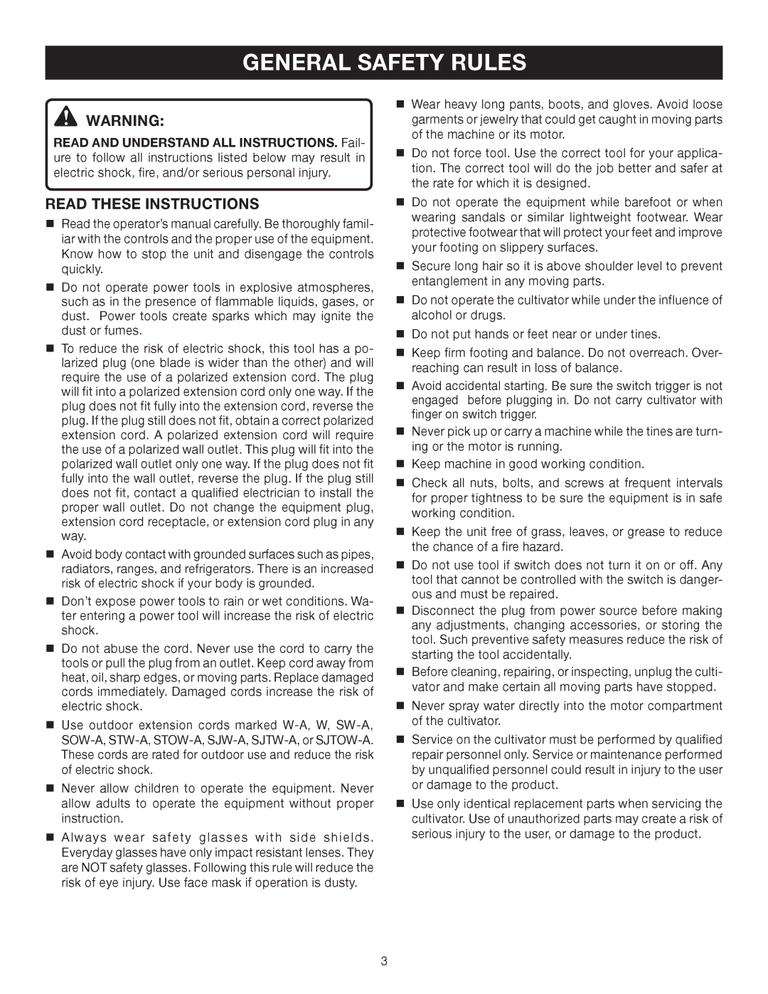 Ryobi Outdoor RY46501B manual General Safety Rules, Read These Instructions 