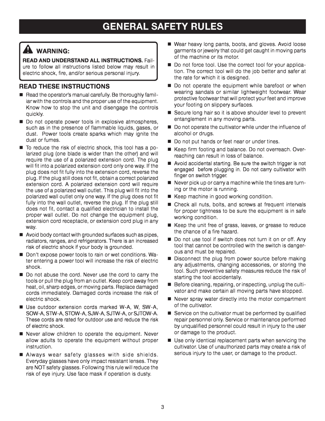 Ryobi Outdoor RY46501B manual General Safety Rules, Read These Instructions 