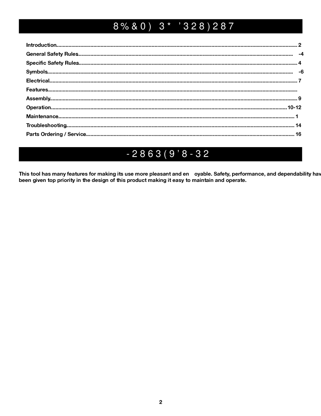 Ryobi Outdoor RY49701 manual Introduction, Table of Contents 