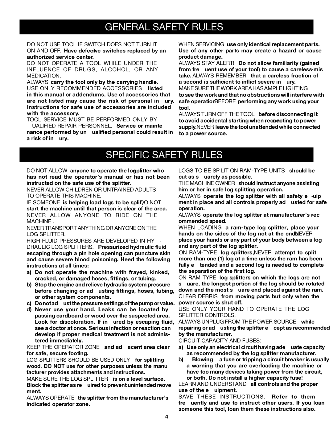 Ryobi Outdoor RY49701 manual Specific Safety Rules 