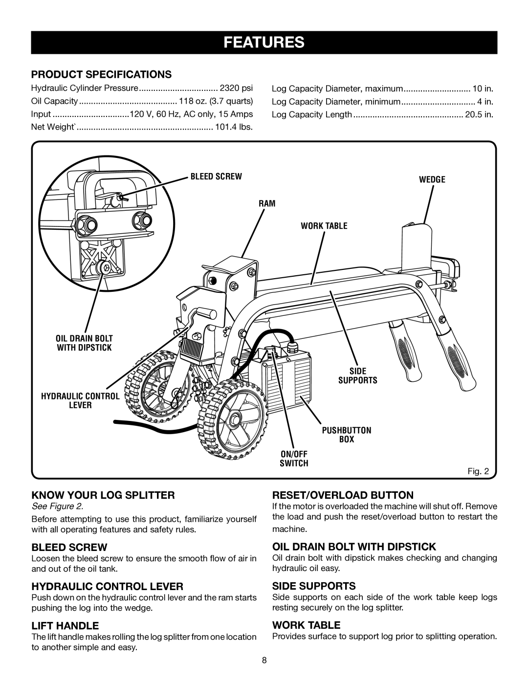 Ryobi Outdoor RY49701 manual Features 