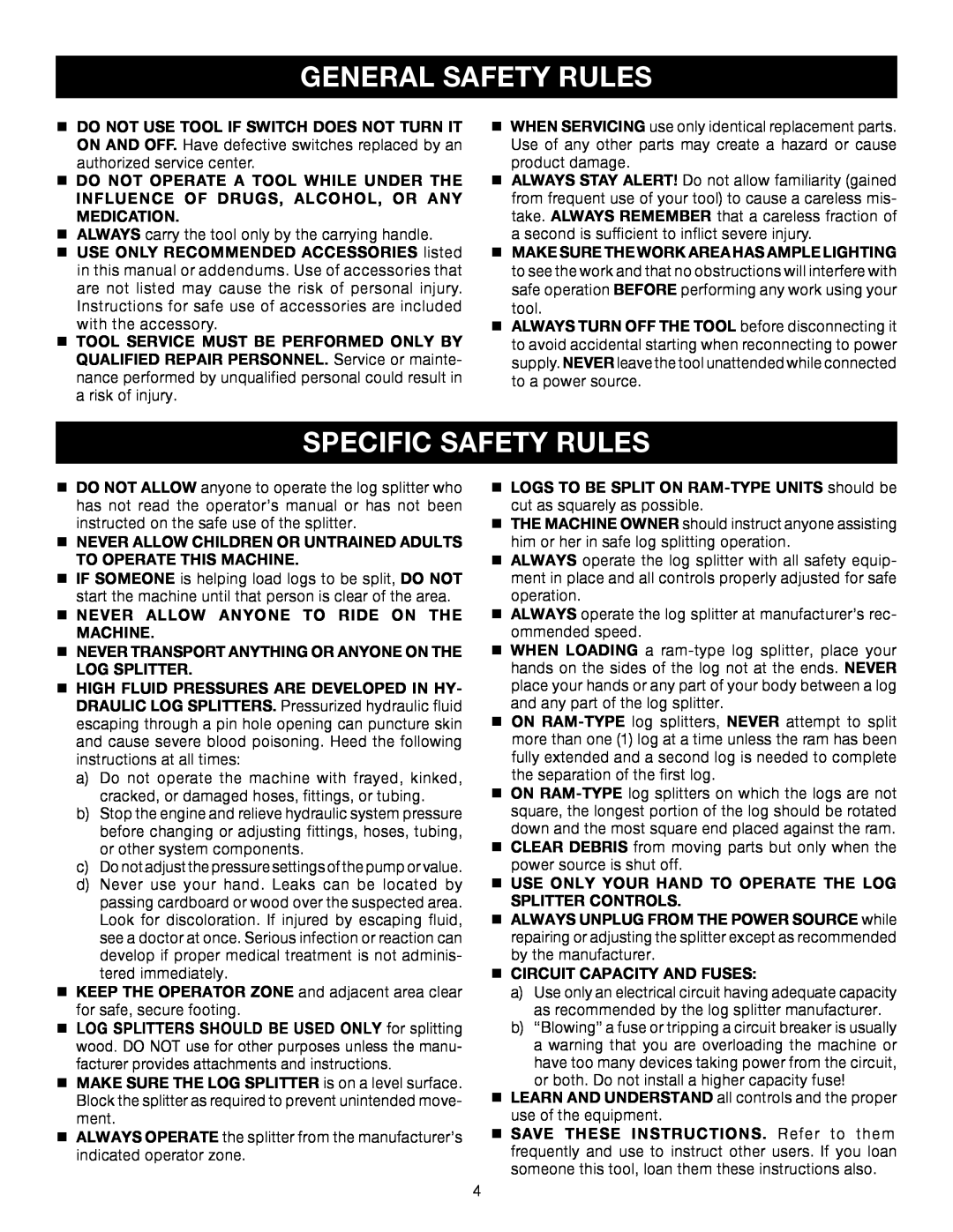 Ryobi Outdoor RY49701 manual Specific Safety Rules, General Safety Rules 