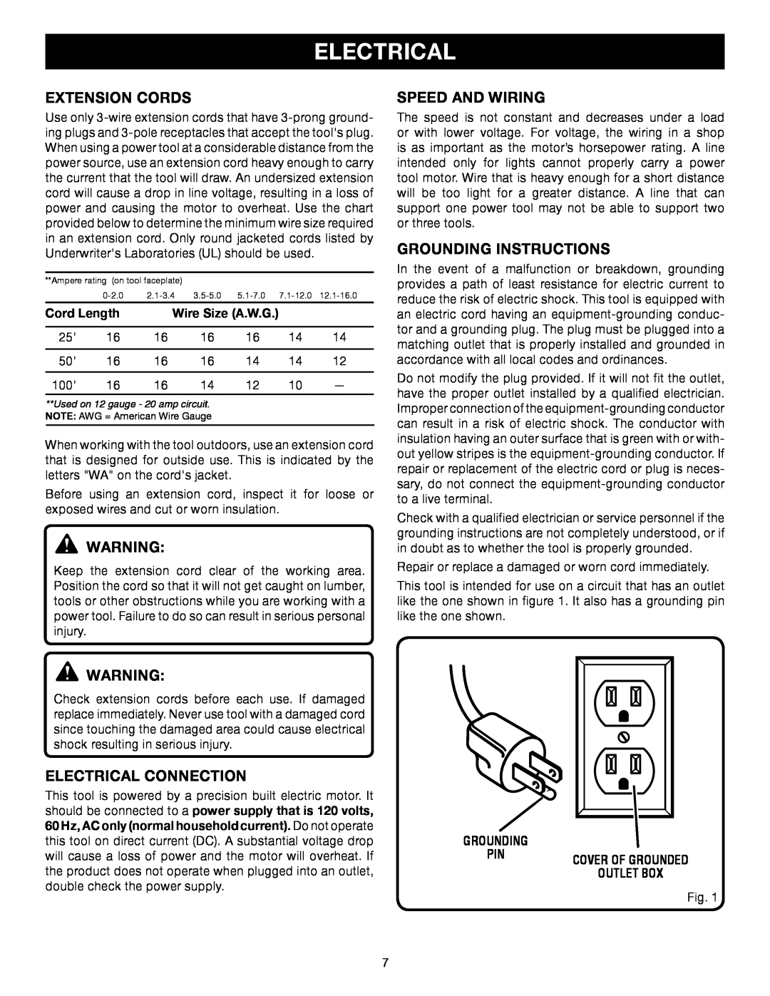 Ryobi Outdoor RY49701 manual Extension Cords, Speed And Wiring, Grounding Instructions, Electrical Connection 