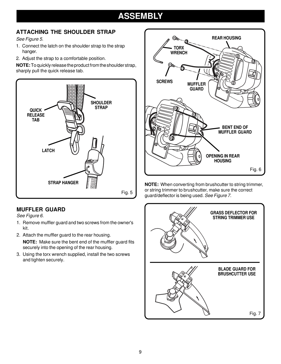 Ryobi Outdoor PBC3046E, RY70105 manual Attaching the Shoulder Strap, Muffler Guard 