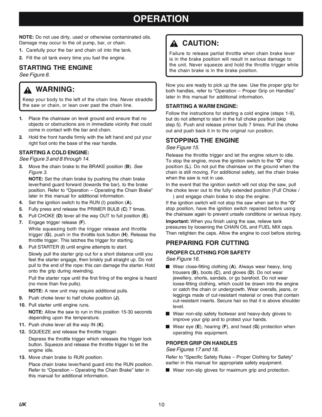 Ryobi Outdoor RY74003D manual Starting the Engine, Stopping the Engine, Preparing for Cutting 