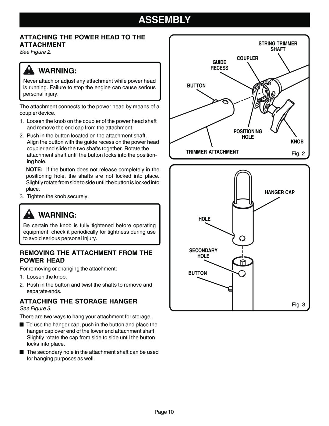 Ryobi Outdoor CS30 ZR30000 Assembly, See Figure, String Trimmer Shaft Coupler Guide Recess Button, Positioning Hole Knob 