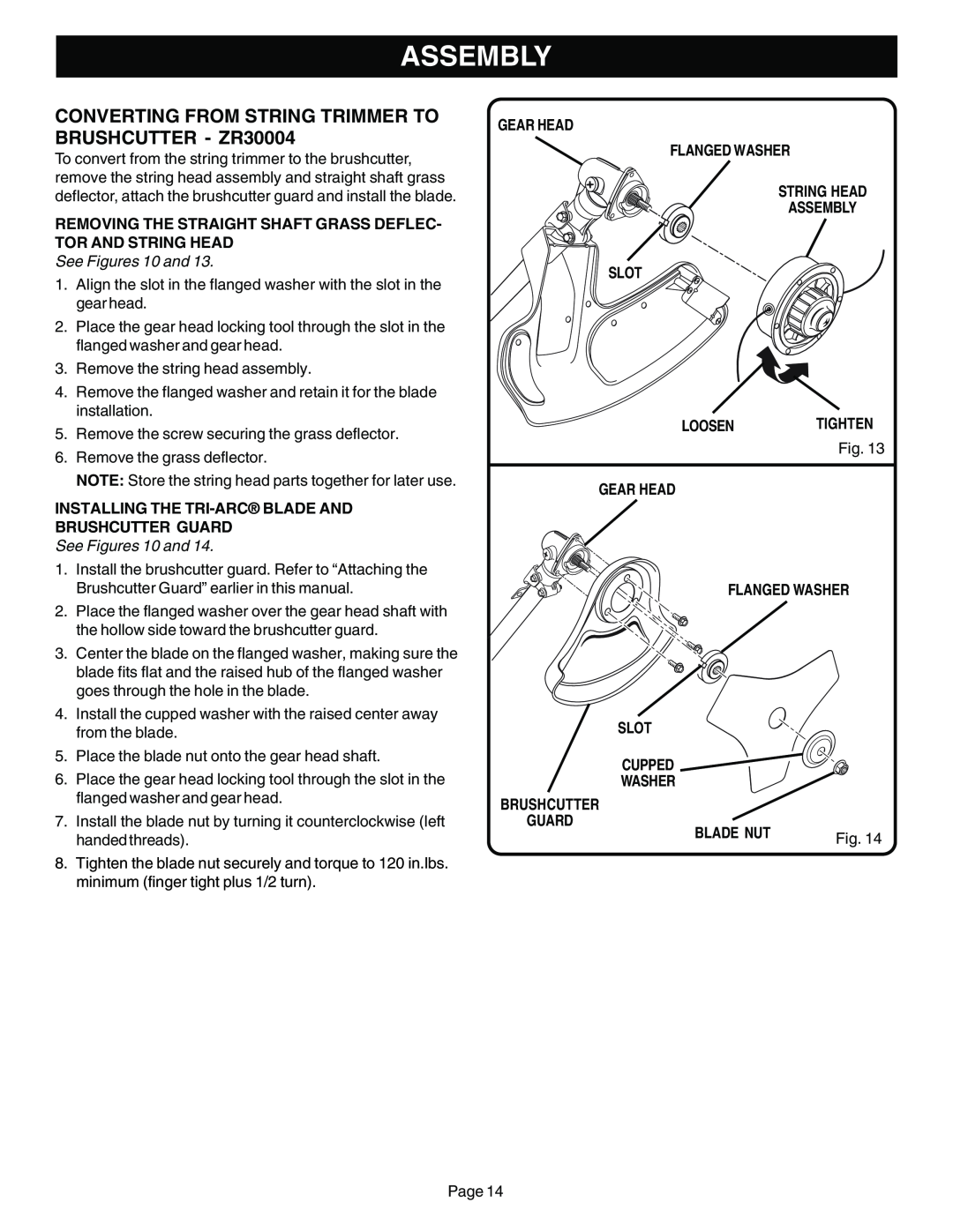 Ryobi Outdoor BC30 ZR30004 Assembly, See Figures 10 and, Installing The Tri-Arcblade And Brushcutter Guard, Blade Nut 