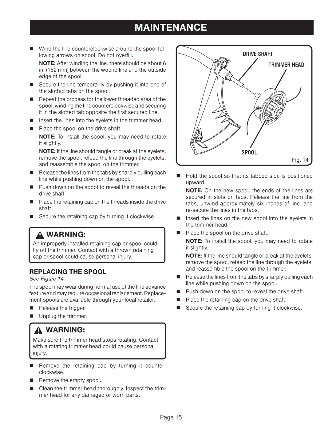 Ryobi Outdoor ZRRY41002 manual Replacing the Spool, Drive Shaft Trimmer Head Spool 