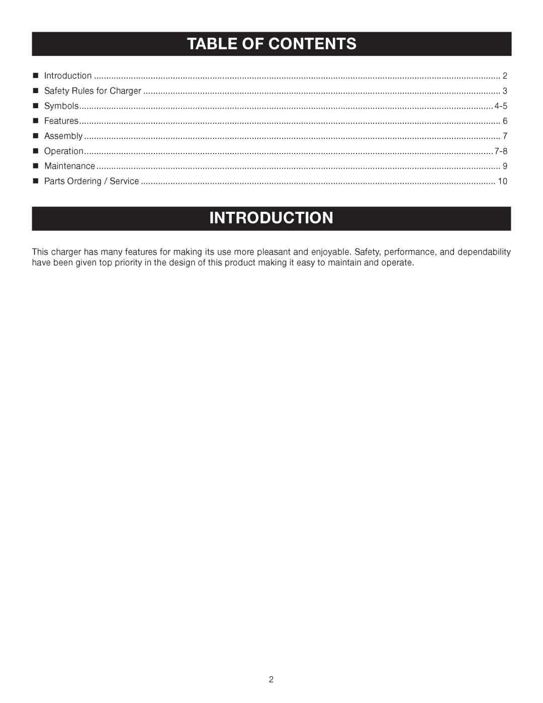 Ryobi P110 manual Introduction, Table of Contents 