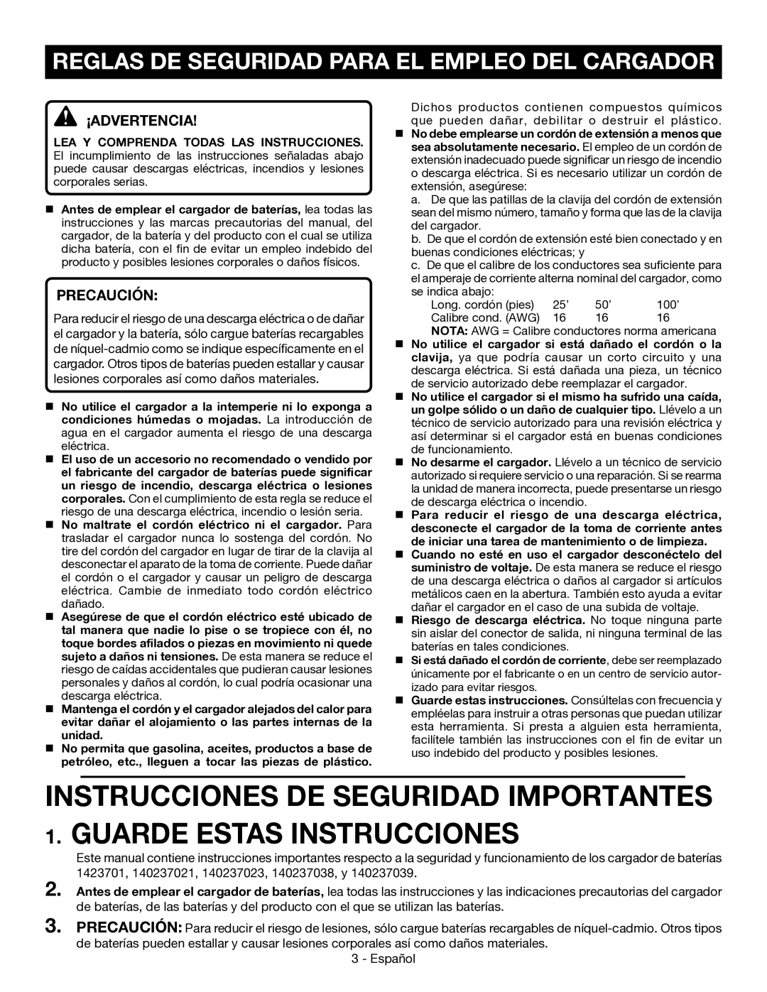 Ryobi P110 manuel dutilisation Reglas DE Seguridad Para EL Empleo DEL Cargador, ¡Advertencia, Precaución 