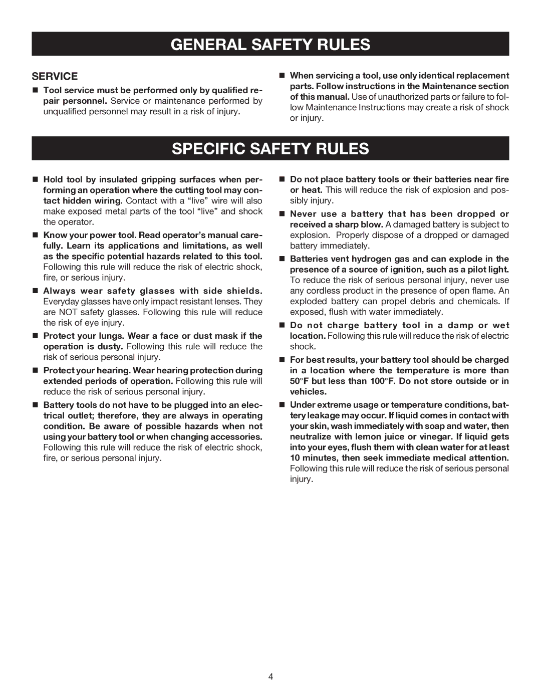 Ryobi P200 manual Specific Safety Rules, Service 