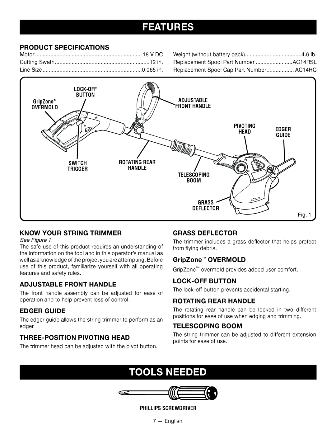 Ryobi P2000 manuel dutilisation Features, Tools Needed 