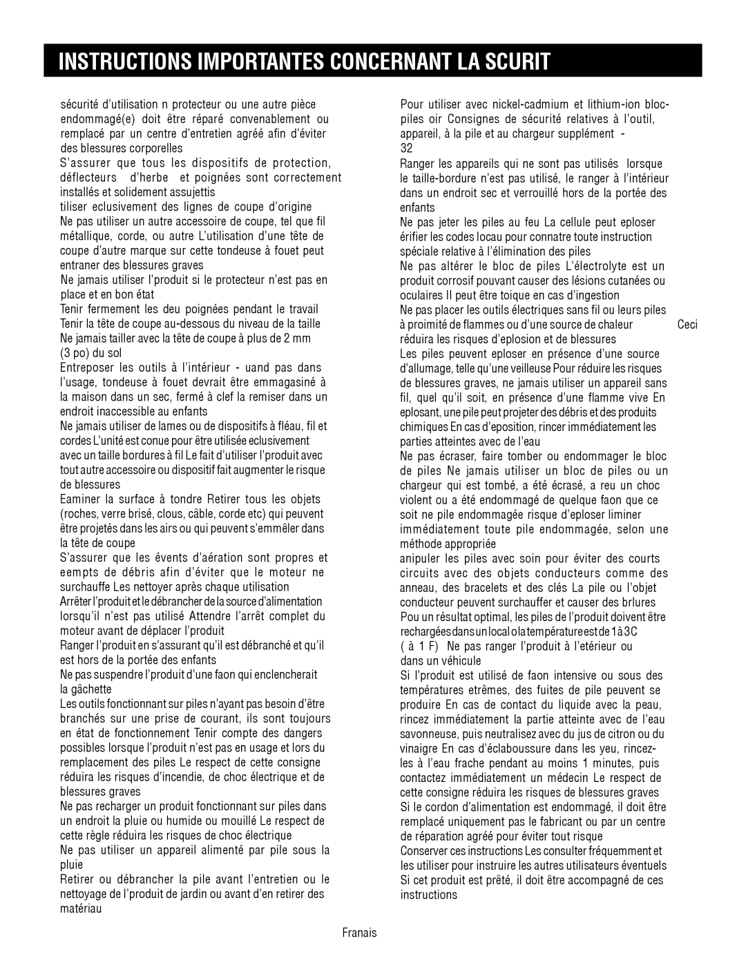 Ryobi P2002 manuel dutilisation Instructions Importantes Concernant LA Sécurité 