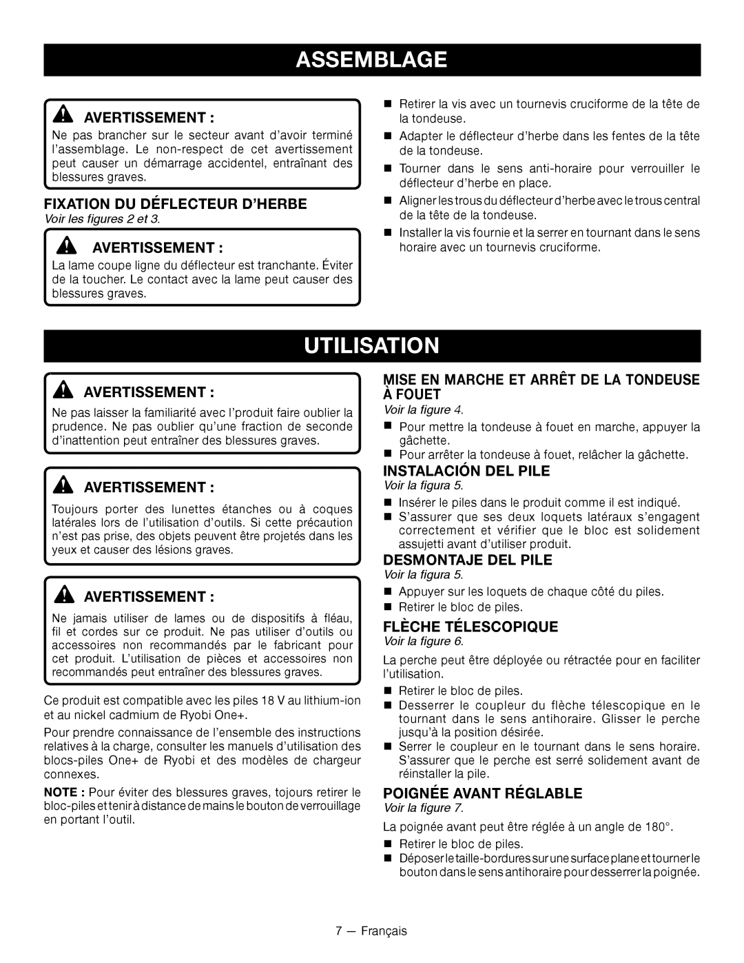 Ryobi P2005 manuel dutilisation Utilisation, Assemblage 