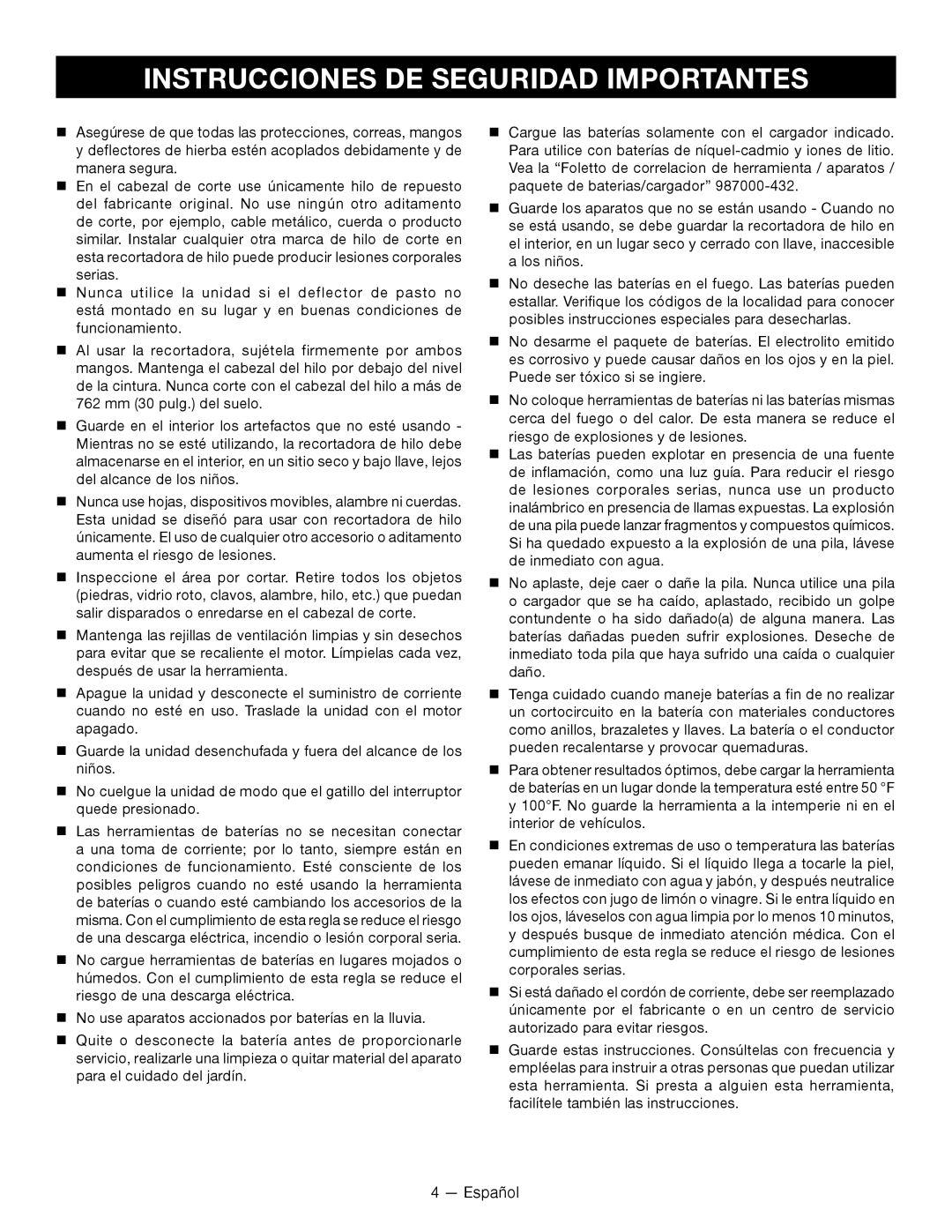 Ryobi P2005 manuel dutilisation Instrucciones De Seguridad Importantes, Español 