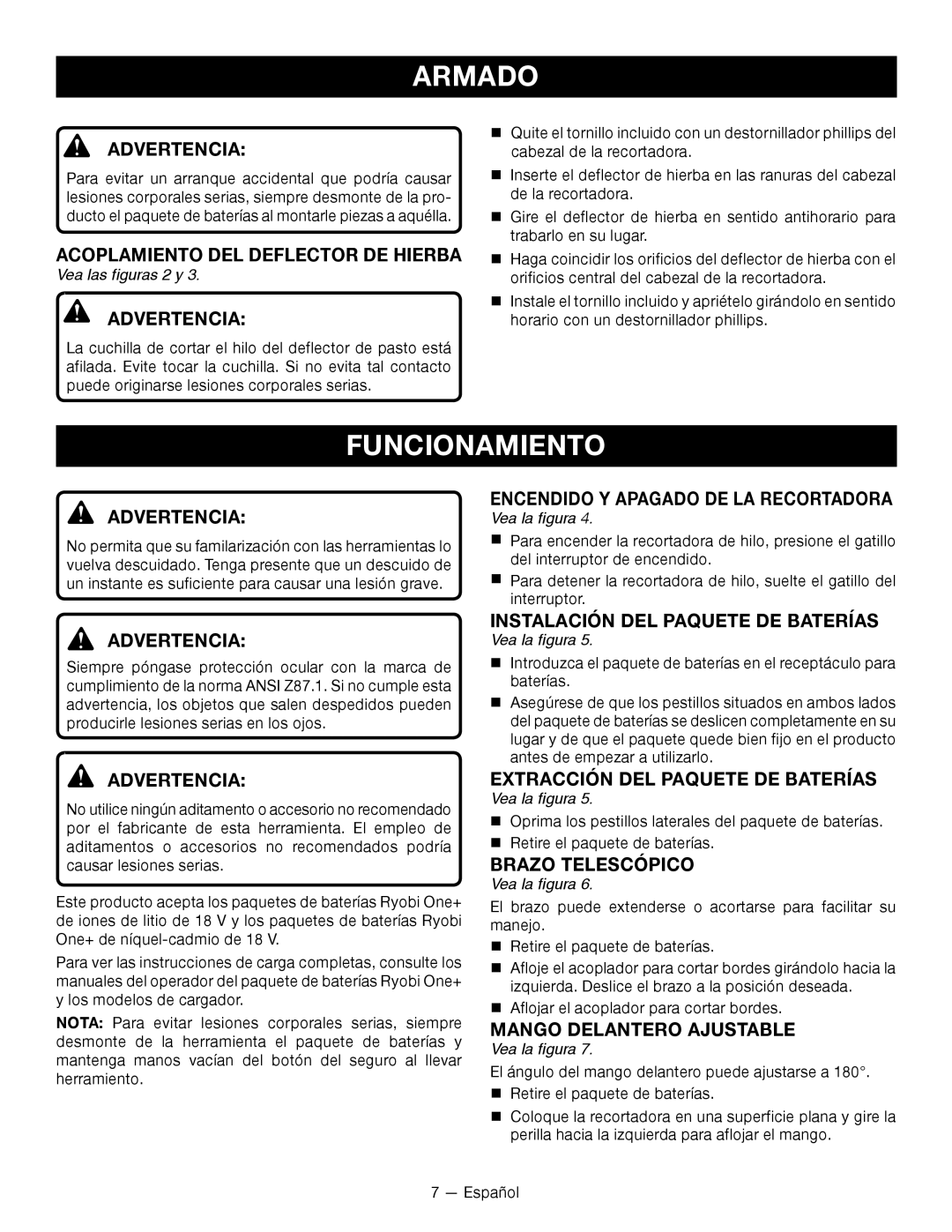 Ryobi P2005 manuel dutilisation Funcionamiento, Armado 