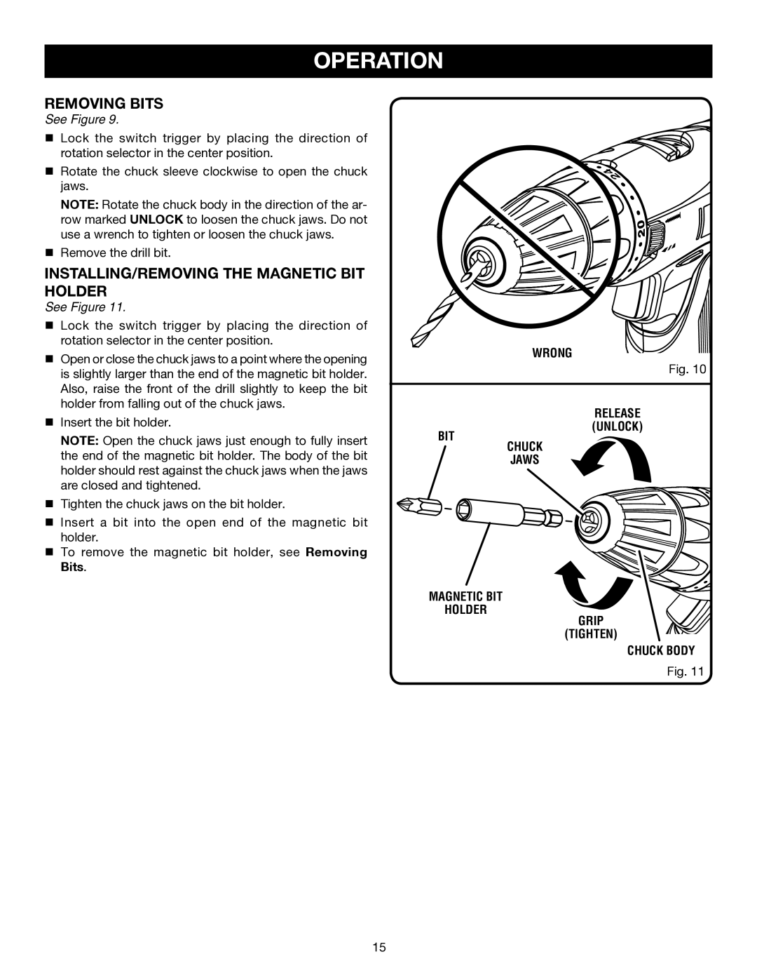 Ryobi P201 manual Removing Bits, INSTALLING/REMOVING the Magnetic BIT Holder 