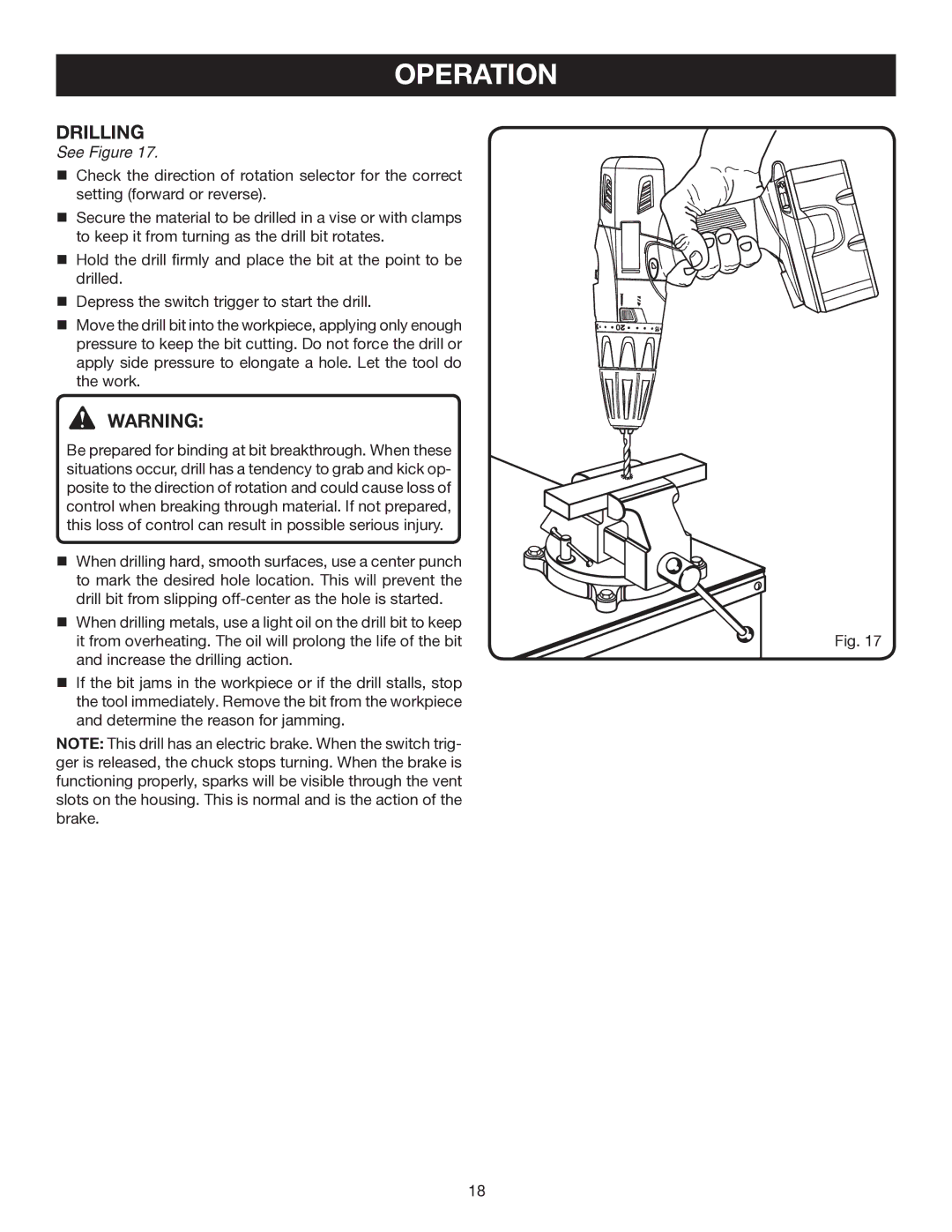 Ryobi P201 manual Drilling 