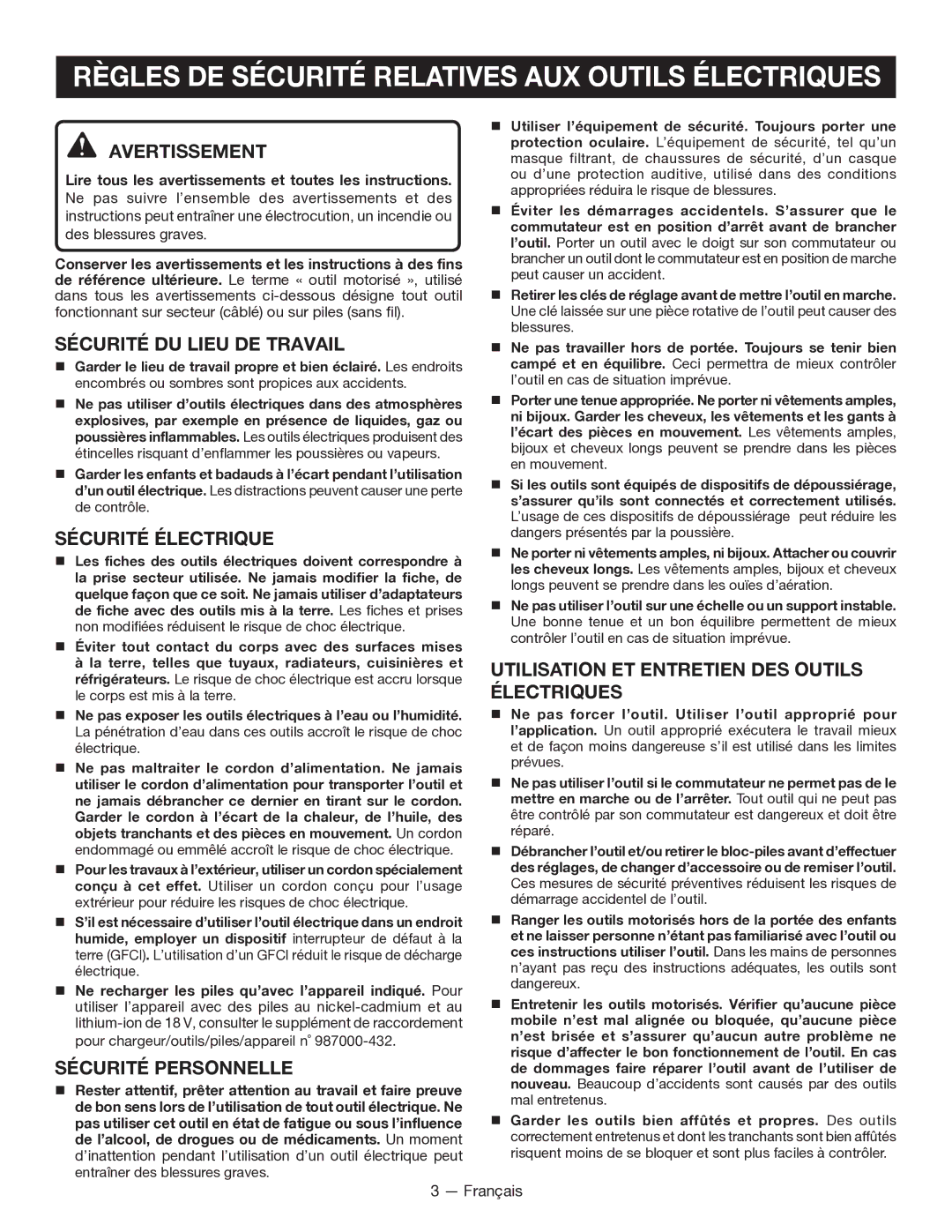 Ryobi P202 manuel dutilisation Règles DE Sécurité Relatives AUX Outils Électriques 