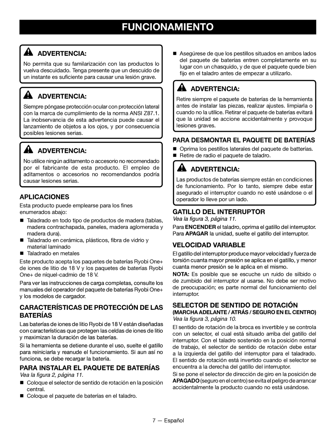 Ryobi P202 manuel dutilisation Funcionamiento 