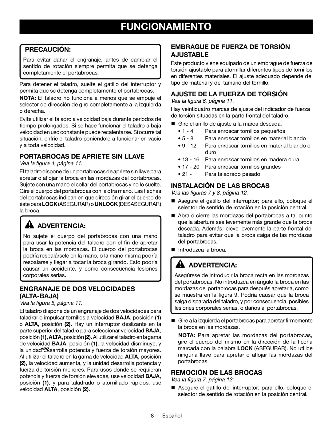 Ryobi P202 Portabrocas DE Apriete SIN Llave, Engranaje DE DOS Velocidades ALTA-BAJA, Ajuste DE LA Fuerza DE Torsión 