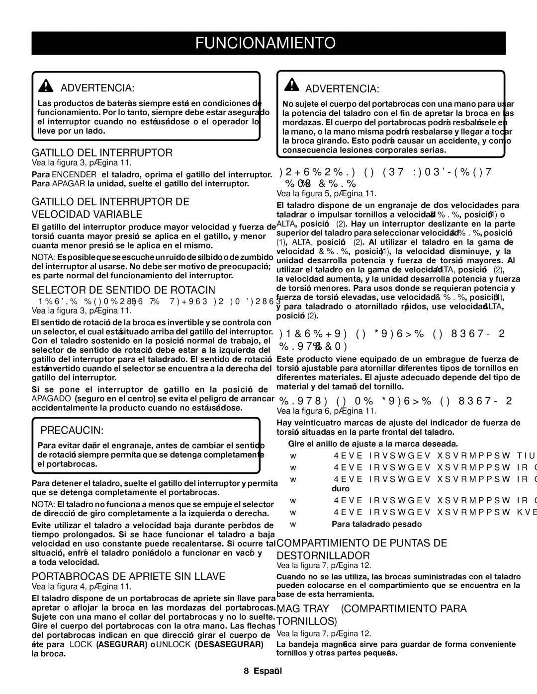 Ryobi P204 manuel dutilisation Gatillo DEL Interruptor DE Velocidad Variable, Embrague de fuerza de torsión ajustable 