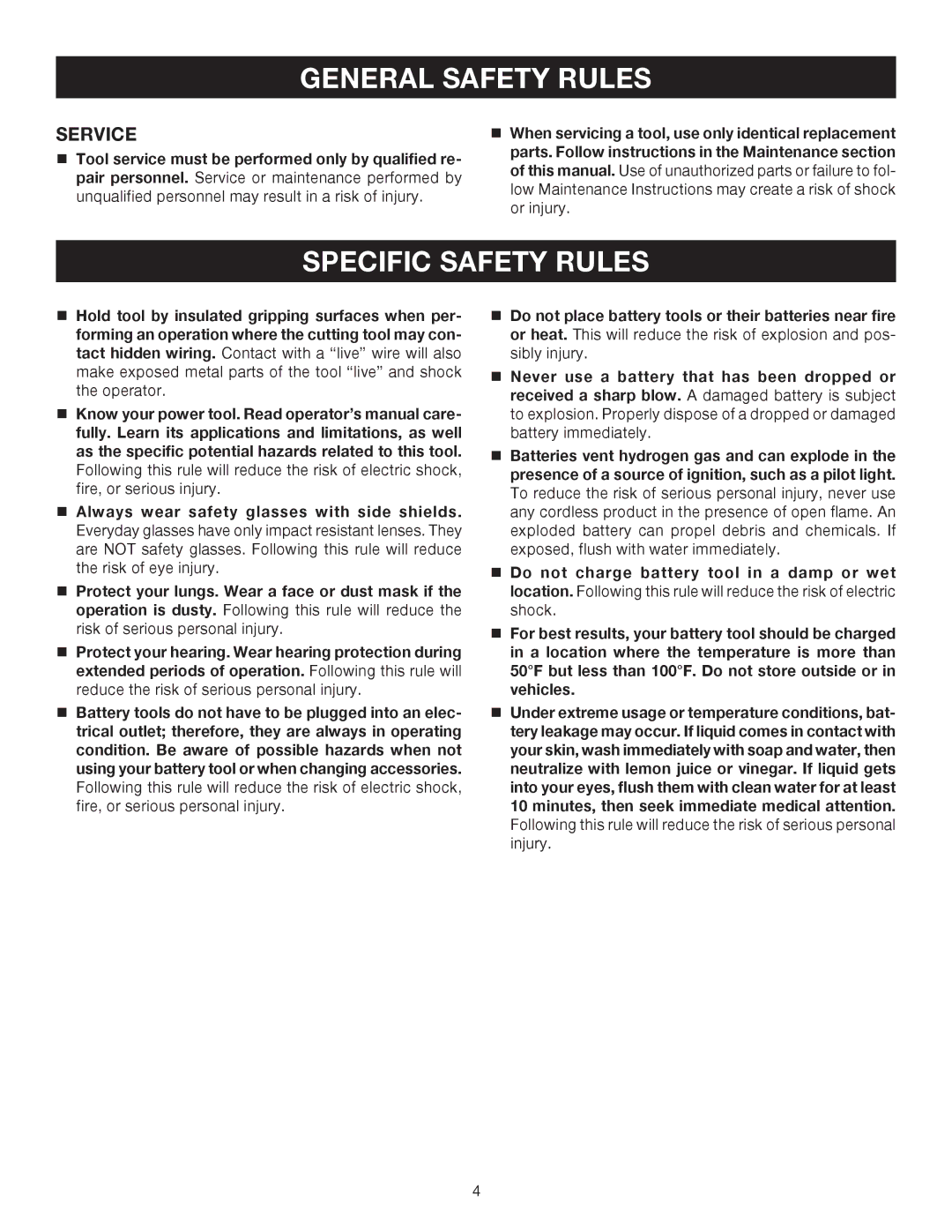 Ryobi P206 manual Specific Safety Rules, Service 