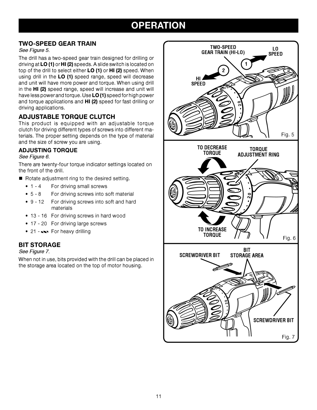 Ryobi P206 manual Adjustable Torque Clutch, Adjusting Torque, Screwdriver BIT 