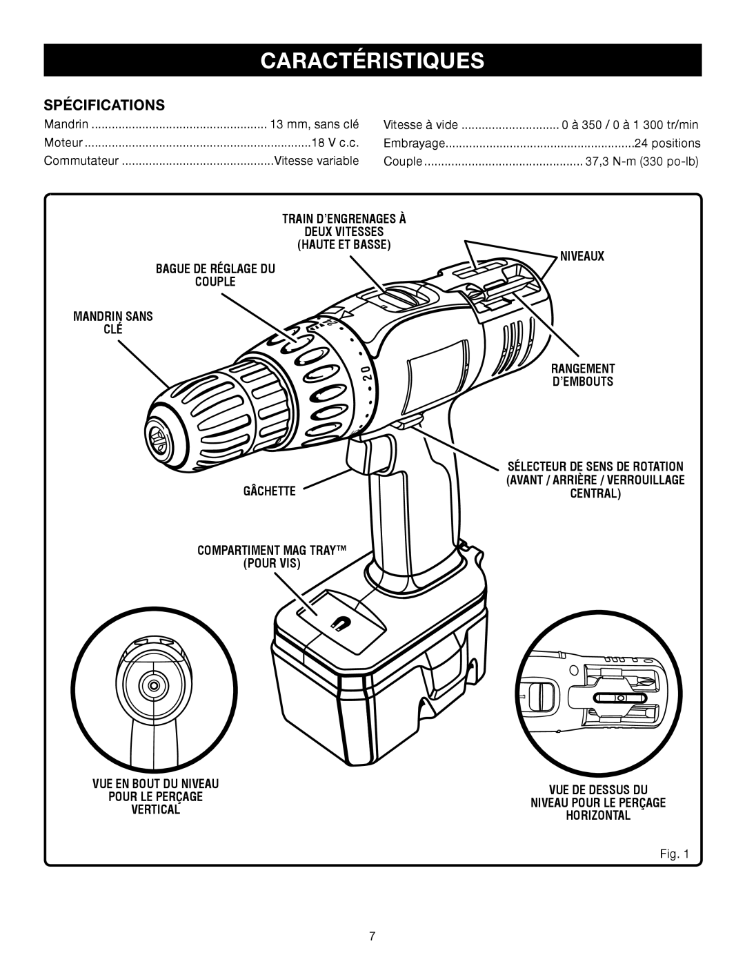 Ryobi P206 manual Caractéristiques, Spécifications 