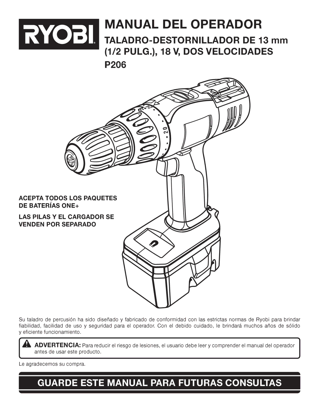 Ryobi P206 manual Manual DEL Operador 