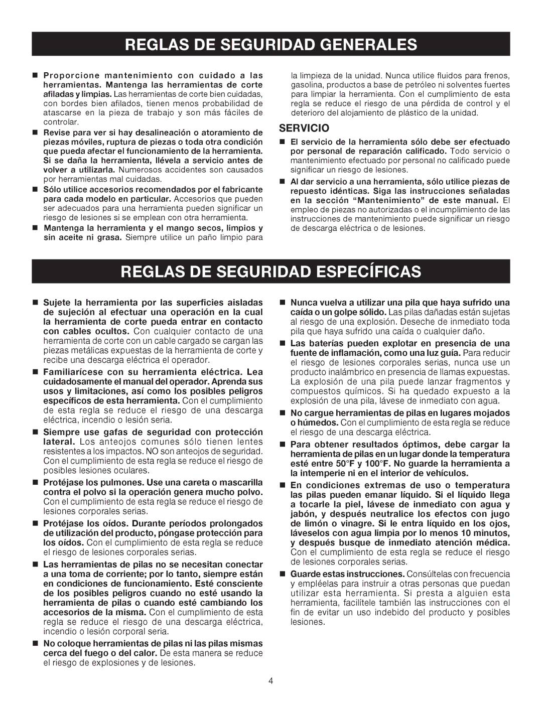 Ryobi P206 manual Reglas DE Seguridad Específicas, Servicio 