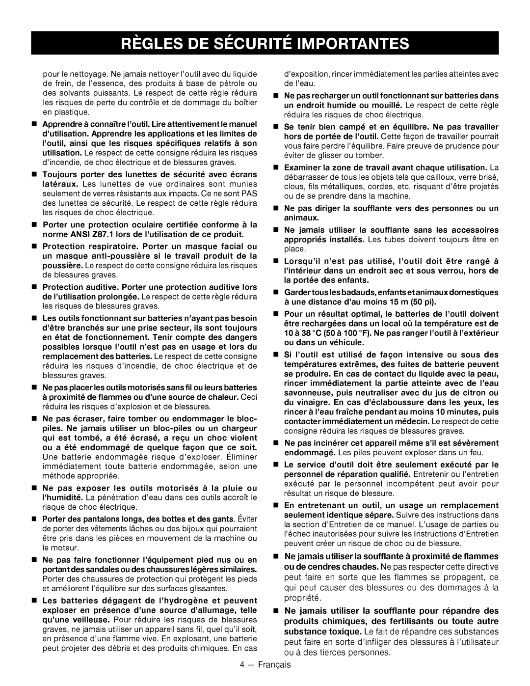 Ryobi P2101 manuel dutilisation Règles DE Sécurité Importantes 