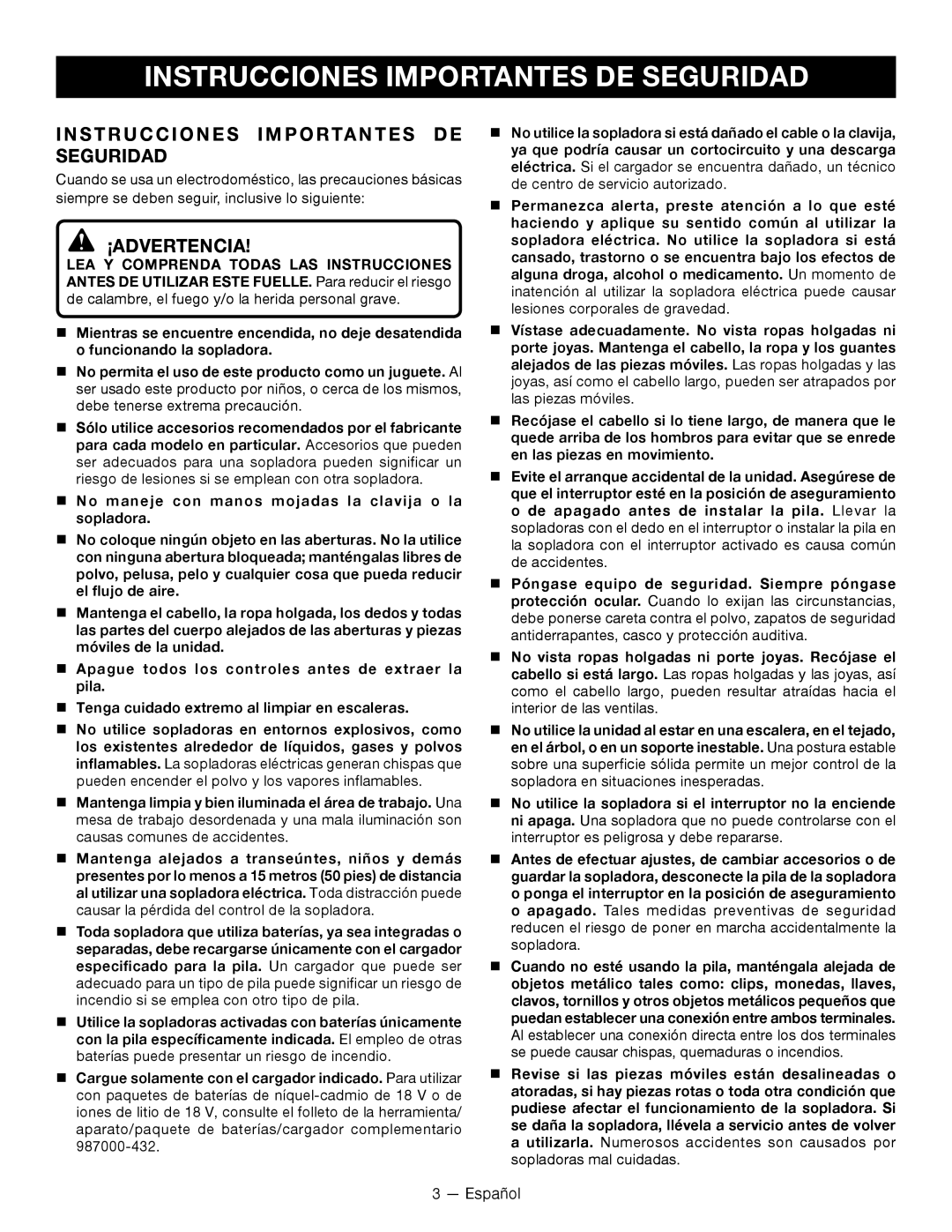 Ryobi P2101 manuel dutilisation Instrucciones Importantes DE Seguridad, ¡Advertencia 