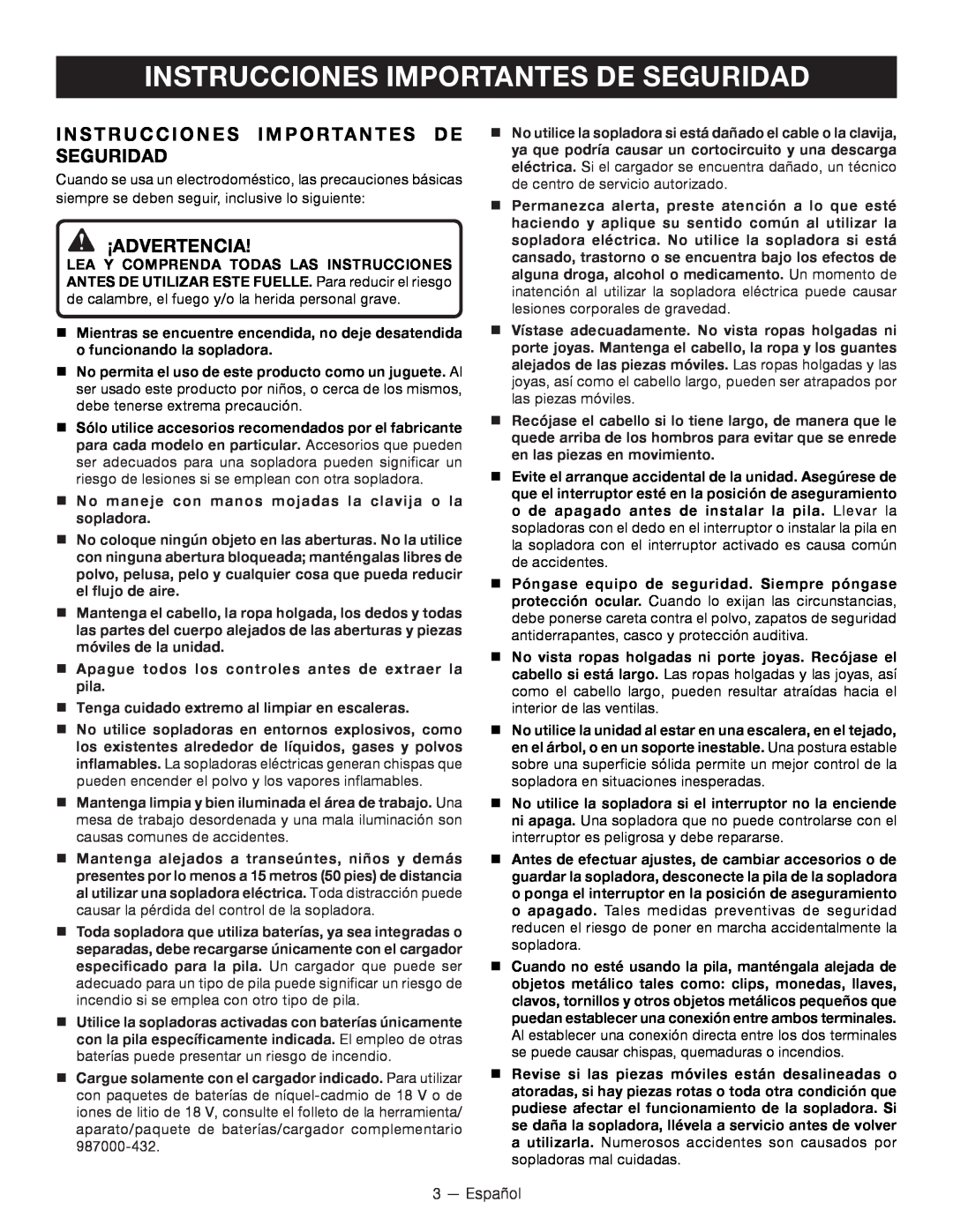 Ryobi P2101 manuel dutilisation Instrucciones Importantes De Seguridad, ¡Advertencia 